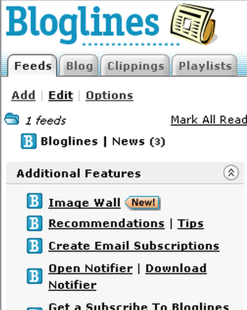 Bloglines venstremenu Bloglines venstremenu
